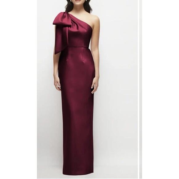 Alfred Sung D861 Bow One Shoulder Column Gown Cabernet Red 2 NWT $269 - Picture 1 of 16